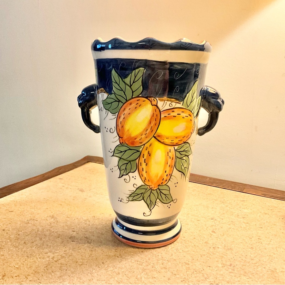 Vintage Hand Painted Vase Fruit Design With Lemons By Burton and Burton Bogart G